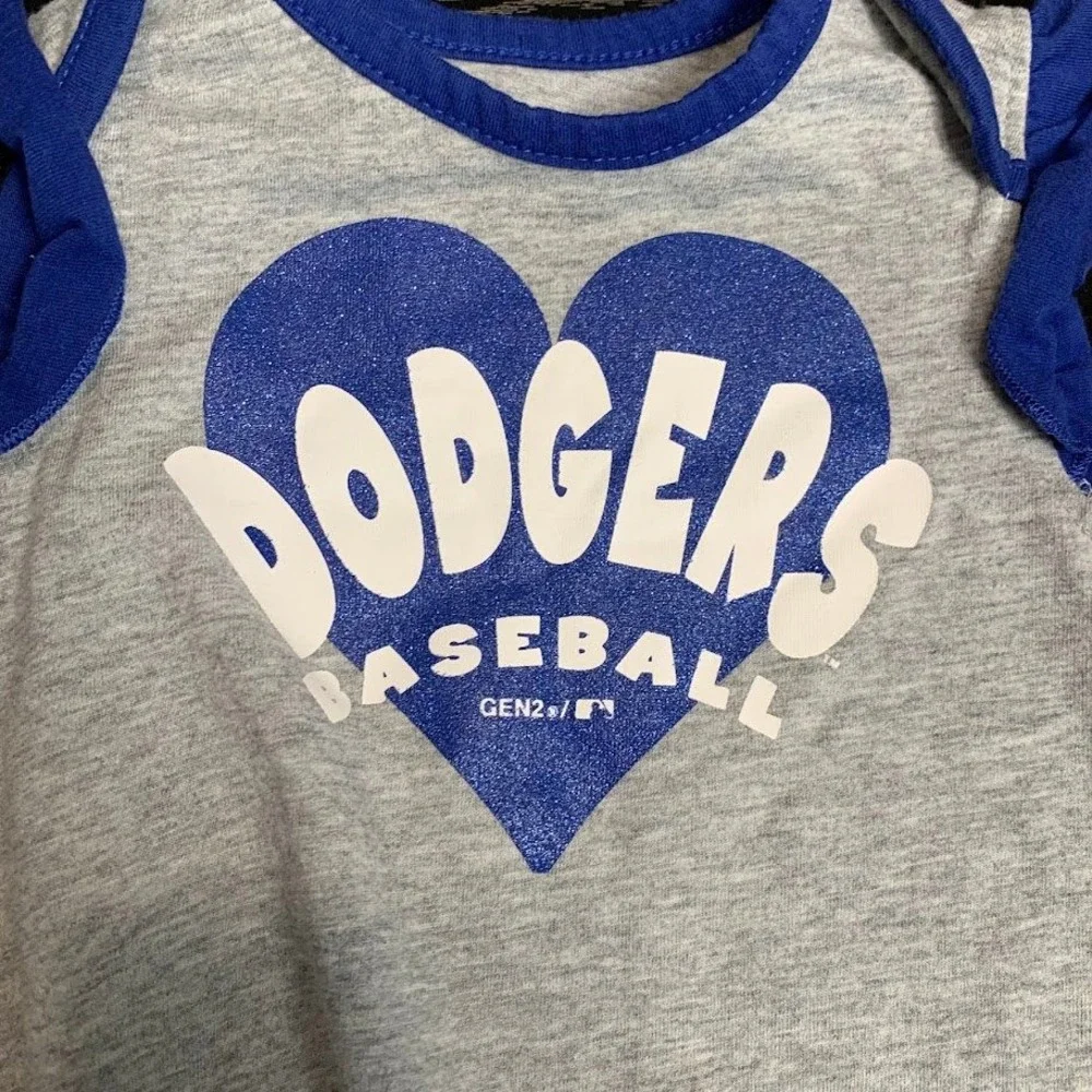 LA Dodgers Baby Girls Romper Set 2 Pack Gen2 Blue Gray 3-6 Months MLB Baseball
